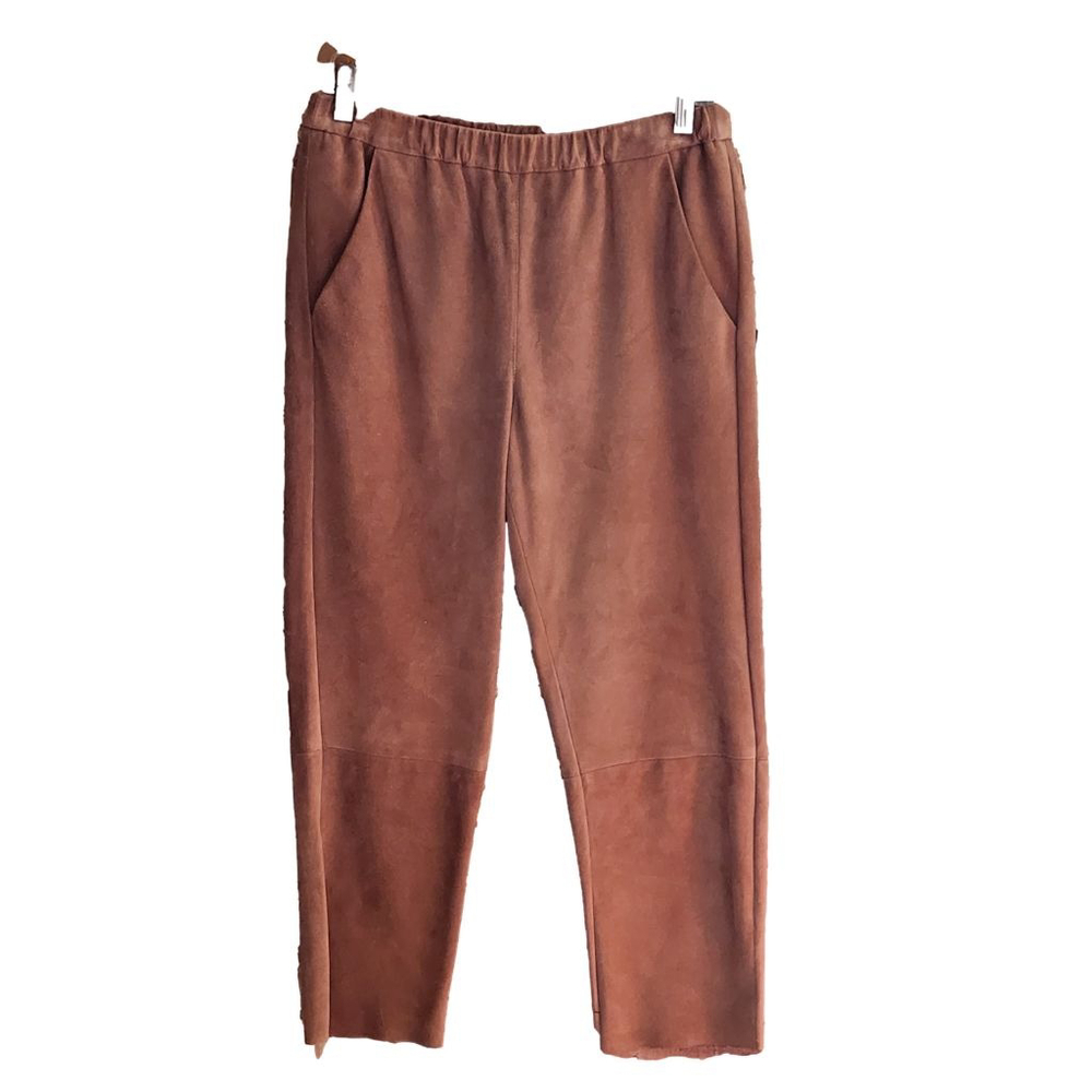 DROMe $1295‎ Brown Suede Leather Trousers Cropped Pants Elastic Waist S